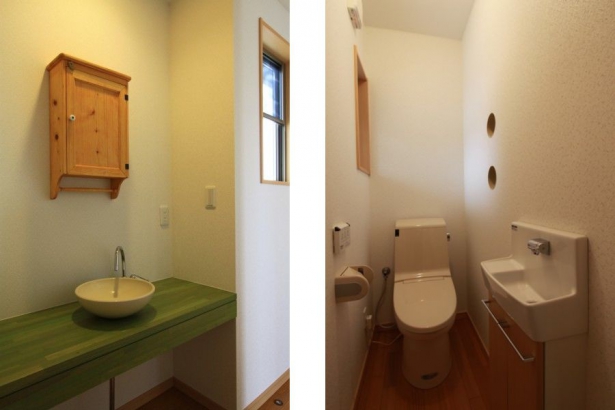 洗面台　トイレ シンク設計事務所の施工事例 家族をつなげる家～屋上から筑波山、富士山を望む～